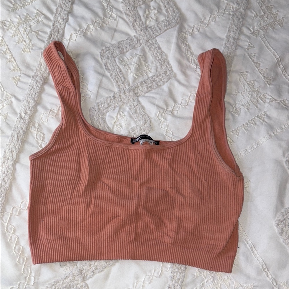 Zara Pink Fitted Crop Tank Top